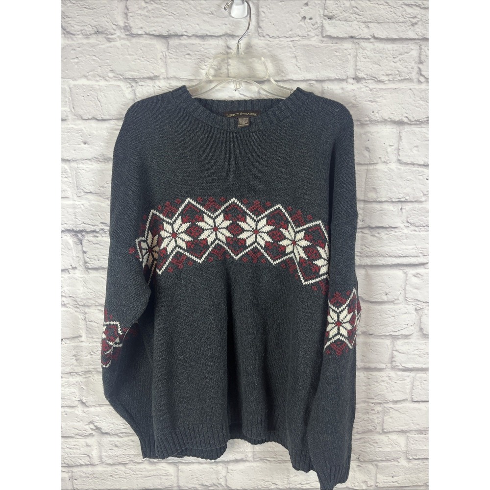 Liberty Men's Fair Isle Snowflake Pattern Retro Preppy Sweater XXL